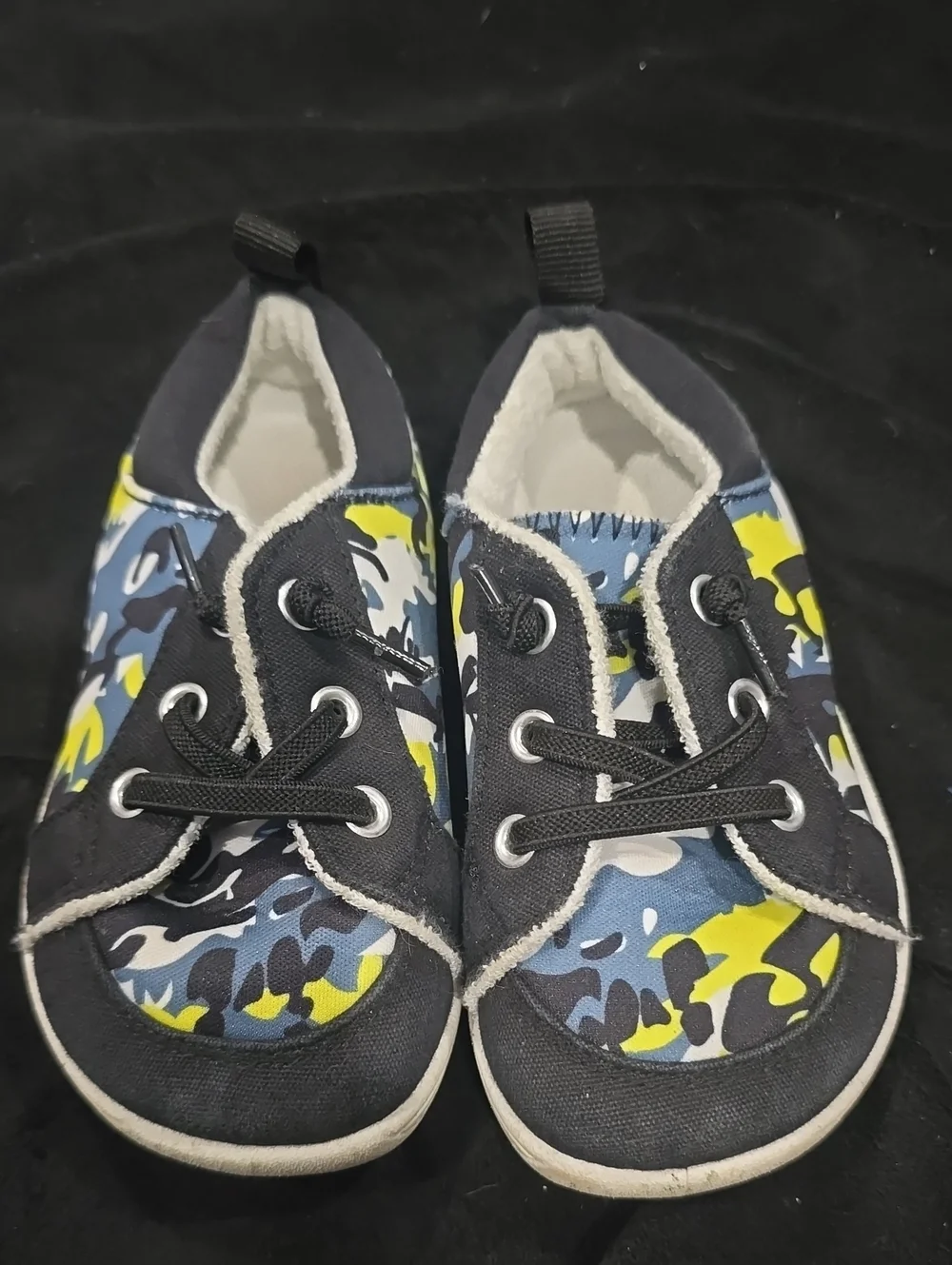 Kids Camo Slip-On Sneakers in Blue and Yellow